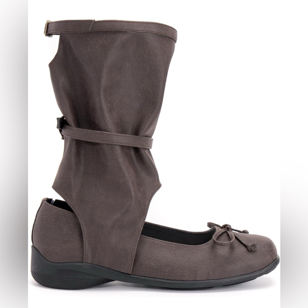 Mid Calf Boots for Women Flat Slouchy Boots Ballet Ballerina Flat Booties